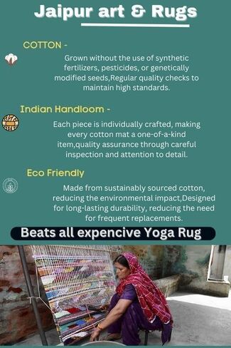 Jaipur Art & Rugs Cotton Yoga Rug - Eco-Friendly Hand-Woven Thick Mat (24"x72"x5mm) for Everyday Fitness at Home - Comfortable & Extra-Long in Saudi Arabia