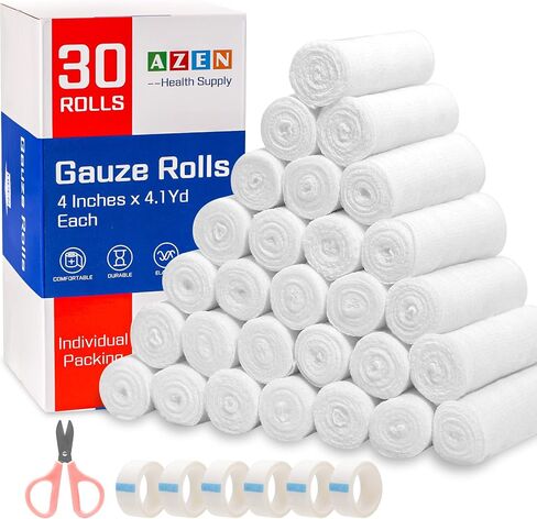 AZEN 12 Pack Gauze Rolls Bandages, 4 in x 4.1 Yards, Premium Medical Supplies & First Aid Supplies, Bandage Wrap Vet Wrap, Mummy Wraps in Saudi Arabia