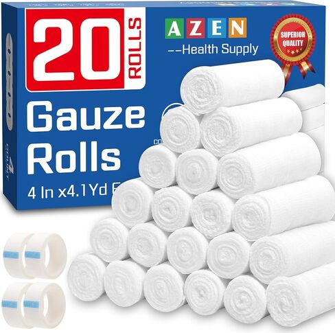 AZEN 12 Pack Gauze Rolls Bandages, 4 in x 4.1 Yards, Premium Medical Supplies & First Aid Supplies, Bandage Wrap Vet Wrap, Mummy Wraps in Saudi Arabia