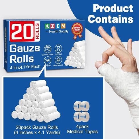 AZEN 12 Pack Gauze Rolls Bandages, 4 in x 4.1 Yards, Premium Medical Supplies & First Aid Supplies, Bandage Wrap Vet Wrap, Mummy Wraps in Saudi Arabia