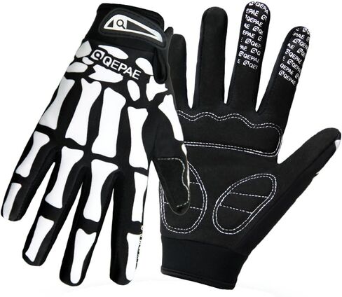 QEPAE® Unisex Breathable Cycling Full Finger Gloves Non-Slip Auto Racing Gloves for Biking Running Sporting Weightlifting Hunting Training - Skeleton Pattern - L in Saudi Arabia