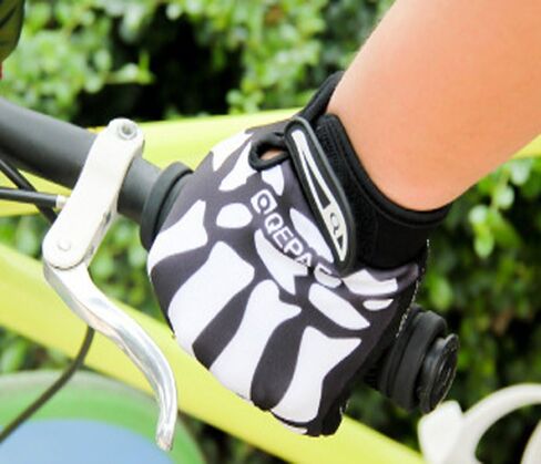 QEPAE® Unisex Breathable Cycling Full Finger Gloves Non-Slip Auto Racing Gloves for Biking Running Sporting Weightlifting Hunting Training - Skeleton Pattern - L in Saudi Arabia