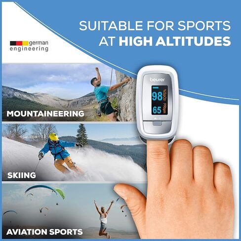 مقياس التأكسج نبض الإصبع PO30 من بيورير مع 4 تنسيقات عرض ملونة، وحبل قصير، وحقيبة تخزين واقية، وبطاريات - جهاز مراقبة تشبع الأكسجين في الدم مع معدل ضربات القلب، ومقياس الأكسجين لنبض الإصبع in Kuwait