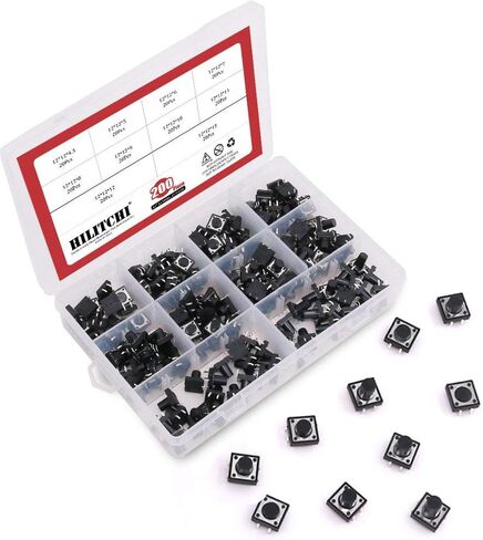 Hilitchi 200Pcs 10 Values 4 Pins 12 x 12mm Tactile Push Button Switch Micro Momentary Tact Assortment Kit in Saudi Arabia