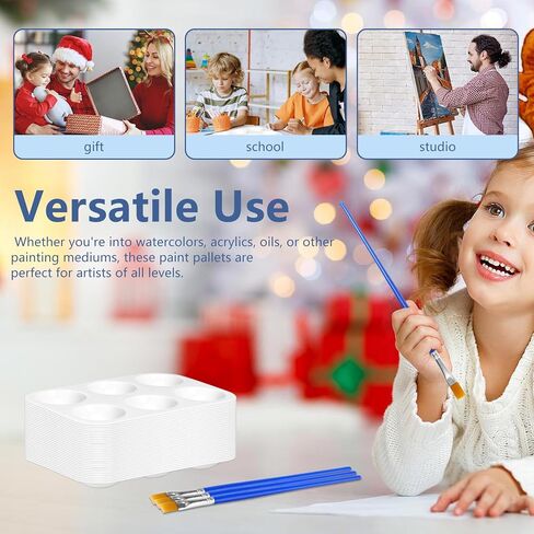 DLOnline 30 Sets White Plastic Watercolor Palette with Paint Brushes, 6 Well Rectangular Paint Palettes, Paint Tray Palettes, Paint Trays for Kids, for Painting, DIY Craft, Art Painting Class in Kuwait