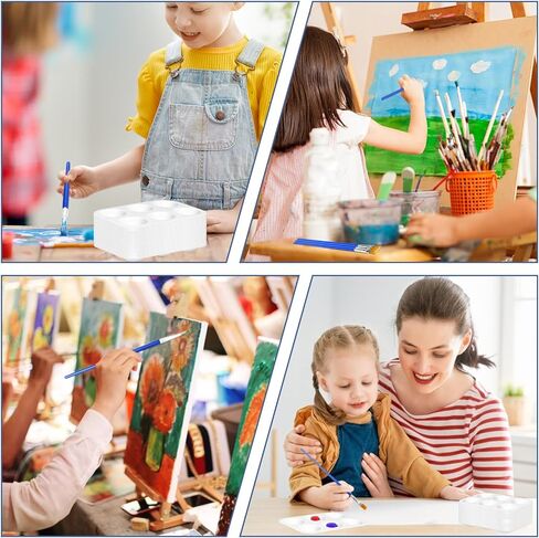 DLOnline 30 Sets White Plastic Watercolor Palette with Paint Brushes, 6 Well Rectangular Paint Palettes, Paint Tray Palettes, Paint Trays for Kids, for Painting, DIY Craft, Art Painting Class in Kuwait
