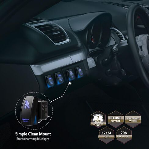 مفتاح تشغيل وإيقاف ليزر MicTuning ACSSB مع سلك توصيل، 5 دبابيس، 20 أمبير، 12 فولت، مصابيح LED، ضوء ساسكواتش، أزرق in Saudi Arabia