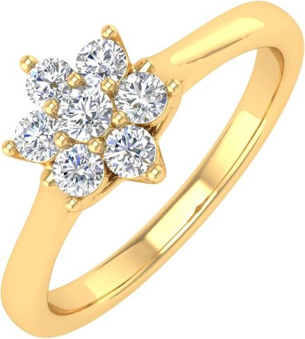 FINEROCK 1/4 Carat Flower Shaped Cluster Prong Set Diamond Ring Band in 10K Solid Gold Mothers Day Special in Saudi Arabia