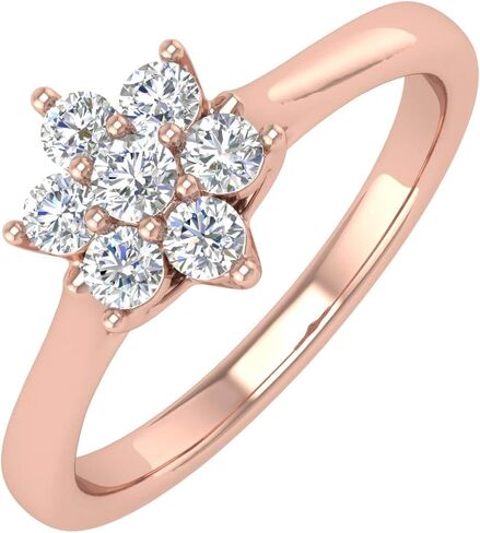 FINEROCK 1/4 Carat Flower Shaped Cluster Prong Set Diamond Ring Band in 10K Solid Gold Mothers Day Special in Saudi Arabia