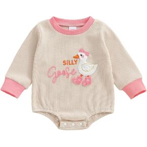Waffle Knit Newborn Baby Girl Clothes Long Sleeve Goose Embroidery Bubble Romper Bodysuit Fall Winter Outfit in Kuwait