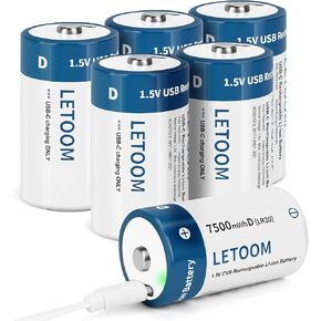 D Batteries Rechargeable with 4 in 1 USB C Charging Cable D Size Cell Lithium Batteries 1.5V for Flashlights, Toys, and Floodlights (6 Pack, D Battery) in Kuwait