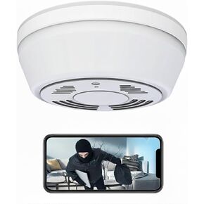 WiFi Smoke Detector Security Camera, 160-Day Standby Battery Life, PIR Motion Detection with Instant Alerts, 1080P HD Non-Glow Night Vision, Indoor Camera for Home/Office, 2.4G WiFi Only in Kuwait