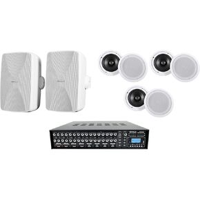 حزمة Rockville Rock Matrix 4: مضخم صوت تجاري 4 مناطق 70 فولت مع توجيه المصدر، (6) HC85 8 بوصة 700 واط ذروة/240 واط RMS لكل زوج من مكبرات الصوت في السقف، (2) WET-7020W 5.25 بوصة 70 فولت مكبرات صوت حائط بيضاء، 9 عناصر in Kuwait