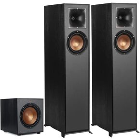 مكبرات الصوت الأرضية Klipsch Reference R-610F (زوج) + مضخم صوت R-100SW مقاس 10 بوصات - مكبر صوت برجي للمسرح المنزلي وحزمة مضخم صوت عميق الجهير in Kuwait