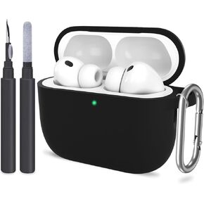 حافظة ATUAT لـ AirPods Pro 3 مع قفل غطاء مغناطيسي، غطاء سيليكون ناعم واقٍ مع مجموعة تنظيف سلسلة المفاتيح للنساء والرجال لـ Apple AirPods Pro الجيل الثالث (2025)، LED أمامي مرئي، أسود in Kuwait