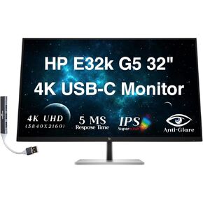 شاشة HP E32k G5 مقاس 32 بوصة 4K USB-C مع وقت استجابة 5 مللي ثانية، مضادة للتوهج، خالية من الوميض، حامل VESA (100 مم)، منفذ عرض، HDMI ومنفذ USB Dockztorm، لون أسود/فضي (6N4D6AA#ABA) in Kuwait