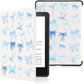 Lovely Cute Blue Grid Bows Case for 7"/6.8" Kindle Paperwhite(12th/11th Generation-2024/202) and Kindle Colorsoft with Hand Strap,Slim Leather Cover Shell with Auto-Wake/Sleep for Kindle 2024 in Kuwait
