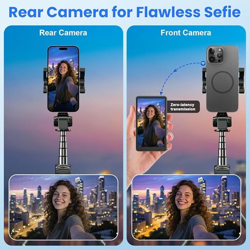 شاشة سيلفي مغناطيسية، شاشة مراقبة سيلفي iPhone مع جهاز تحكم عن بعد بلوتوث، انعكاس لاسلكي للكاميرا الخلفية TikTok Live No Delay Gray، متوافقة مع iPhone وAndroid in Saudi Arabia