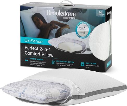 وسادة Brookstone Elite مزدوجة الراحة من إسفنج الذاكرة للتبريد - تصميم هجين مبتكر، إسفنج BioSense متكيف، غطاء رائع الملمس لنوم أسرع، يسهل العناية به ويمكن غسله في الغسالة، 68.58 سم × 50.8 سم - أبيض in Kuwait