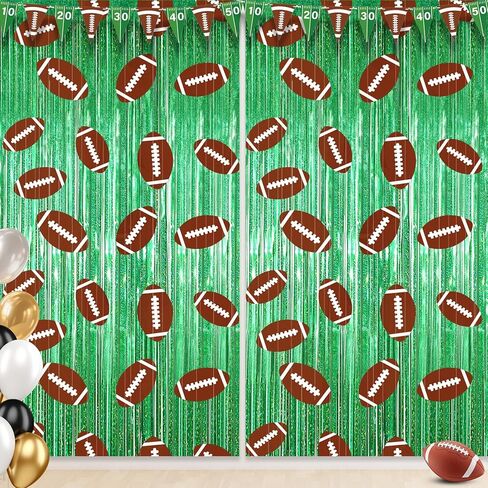 Football Party Decorations, 2 Pack Football Foil Fringe Curtain Streamers, 3.3 x 6.6 FT Glitter Metallic Tinsel Backdrop for Football Birthday Party Decorations Sports Themed Background Photo Props in Saudi Arabia
