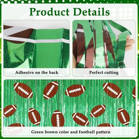Football Party Decorations, 2 Pack Football Foil Fringe Curtain Streamers, 3.3 x 6.6 FT Glitter Metallic Tinsel Backdrop for Football Birthday Party Decorations Sports Themed Background Photo Props in Saudi Arabia