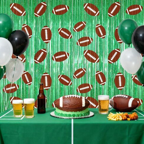 Football Party Decorations, 2 Pack Football Foil Fringe Curtain Streamers, 3.3 x 6.6 FT Glitter Metallic Tinsel Backdrop for Football Birthday Party Decorations Sports Themed Background Photo Props in Saudi Arabia
