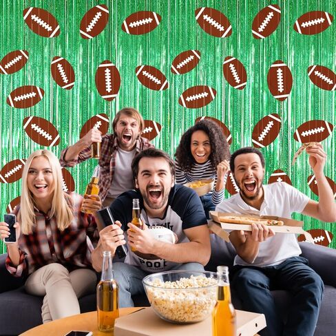 Football Party Decorations, 2 Pack Football Foil Fringe Curtain Streamers, 3.3 x 6.6 FT Glitter Metallic Tinsel Backdrop for Football Birthday Party Decorations Sports Themed Background Photo Props in Saudi Arabia