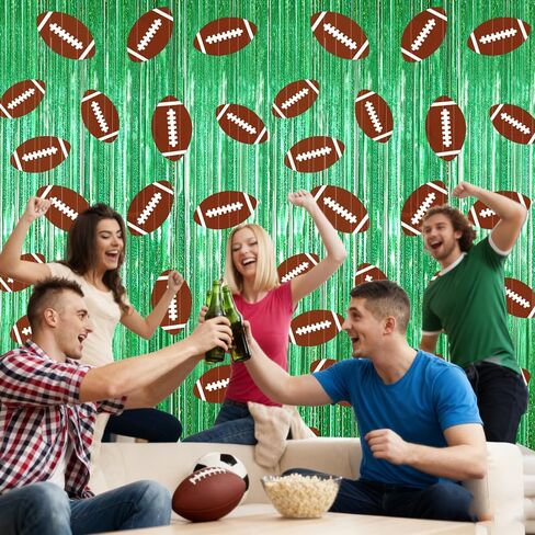Football Party Decorations, 2 Pack Football Foil Fringe Curtain Streamers, 3.3 x 6.6 FT Glitter Metallic Tinsel Backdrop for Football Birthday Party Decorations Sports Themed Background Photo Props in Saudi Arabia