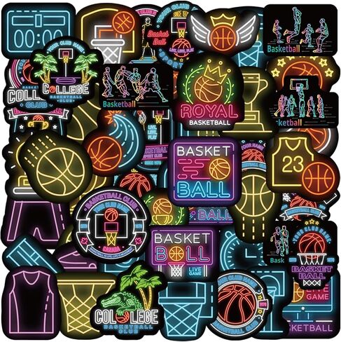 Basketball Sports Neon Stickers - 50 Pcs Waterproof Vinyl Decals Bulk for Kids Adults Men Boys March Madness Birthday Party Favors Gift Decorations for Kindle Laptop Water Bottle Skateboard in Saudi Arabia
