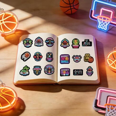 Basketball Sports Neon Stickers - 50 Pcs Waterproof Vinyl Decals Bulk for Kids Adults Men Boys March Madness Birthday Party Favors Gift Decorations for Kindle Laptop Water Bottle Skateboard in Saudi Arabia