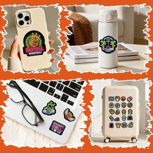 Basketball Sports Neon Stickers - 50 Pcs Waterproof Vinyl Decals Bulk for Kids Adults Men Boys March Madness Birthday Party Favors Gift Decorations for Kindle Laptop Water Bottle Skateboard in Saudi Arabia
