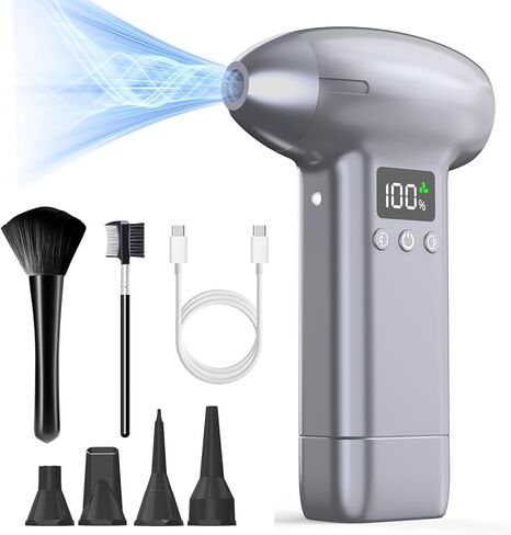 Upgraded Compressed Air Duster-300000RPM Ultra-Powerful Brushless Motor Electric Air Duster 30W Fast Charging &4 Light Modes,Rechargeable 3-Gear Adjustable Cordless Blower for PC,Keyboard,Car,Outdoor in Saudi Arabia