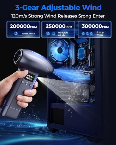 Upgraded Compressed Air Duster-300000RPM Ultra-Powerful Brushless Motor Electric Air Duster 30W Fast Charging &4 Light Modes,Rechargeable 3-Gear Adjustable Cordless Blower for PC,Keyboard,Car,Outdoor in Saudi Arabia