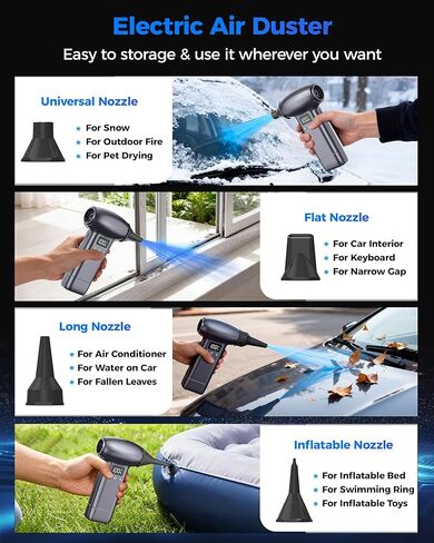 Upgraded Compressed Air Duster-300000RPM Ultra-Powerful Brushless Motor Electric Air Duster 30W Fast Charging &4 Light Modes,Rechargeable 3-Gear Adjustable Cordless Blower for PC,Keyboard,Car,Outdoor in Saudi Arabia