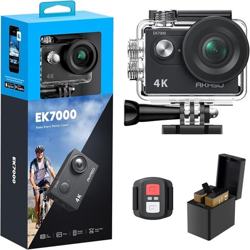 AKASO EK7000 4K30FPS 20MP WiFi Action Camera with 64GB MicroSD Memory Card Bundle EIS Ultra HD 131FT Waterproof Underwater Camera Remote Control 4X Zoom Support External Microphone Black in Saudi Arabia