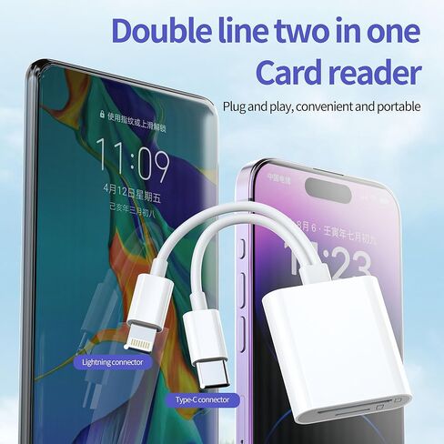 Lightning USB C إلى قارئ بطاقات SD لهاتف Iphone 17 16 15 Pro Max (2in2) محول عصا ذاكرة Micro SD للكاميرا الرقمية لمحول هاتف Apple TF ومنفذ TF لأجهزة Ipad متوافق مع Samsung S25 Fast Speed in Kuwait