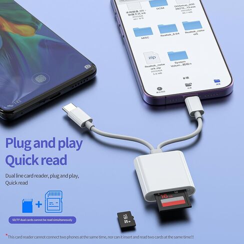 Lightning USB C إلى قارئ بطاقات SD لهاتف Iphone 17 16 15 Pro Max (2in2) محول عصا ذاكرة Micro SD للكاميرا الرقمية لمحول هاتف Apple TF ومنفذ TF لأجهزة Ipad متوافق مع Samsung S25 Fast Speed in Kuwait
