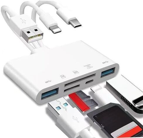 قارئ بطاقات تخزين متعدد الأجهزة 5 في 1، ثلاثة أسلاك TF+SD+2USB+شحن، قارئ بطاقات OTG للكمبيوتر والهاتف بنظام Android/بطاقة SD in Saudi Arabia