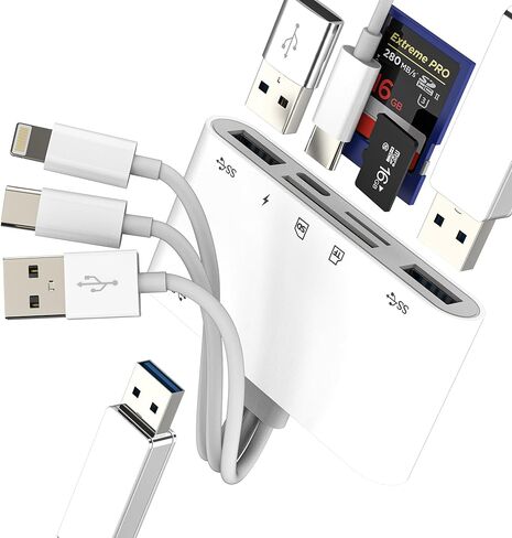 قارئ بطاقة SD لهاتف Iphone 17 16 15 14 13 Pro Max USB C Lightning إلى Micro SD (6 في 3) شاحن ذاكرة الكاميرا الرقمية Dongle Air Connect PC لمحرك أقراص Apple Android Adaptador Thunderbolt Flash in Kuwait