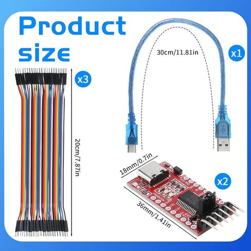 2PCS Mini USB to TTL Serial Converter Adapter, 3.3V/5.5V FTDI Breakout Board with Jumper Wires Type-c Cable in Saudi Arabia