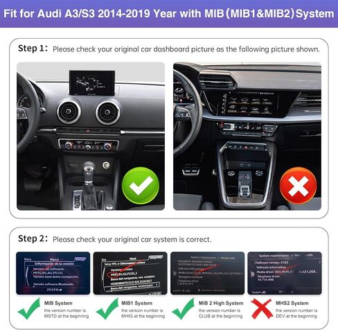 Road Top 12.3 بوصة راديو السيارة CarPlay اللاسلكي شاشة لمس ضيقة للغاية لسيارة Audi A3/S3 2014-2019 سنة مع نظام MIB، شاشة الوسائط المتعددة ستيريو راديو السيارة، تدعم نظام Android اللاسلكي التلقائي، Mirrorlink in Saudi Arabia