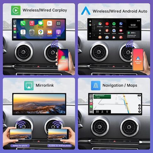 Road Top 12.3 بوصة راديو السيارة CarPlay اللاسلكي شاشة لمس ضيقة للغاية لسيارة Audi A3/S3 2014-2019 سنة مع نظام MIB، شاشة الوسائط المتعددة ستيريو راديو السيارة، تدعم نظام Android اللاسلكي التلقائي، Mirrorlink in Saudi Arabia