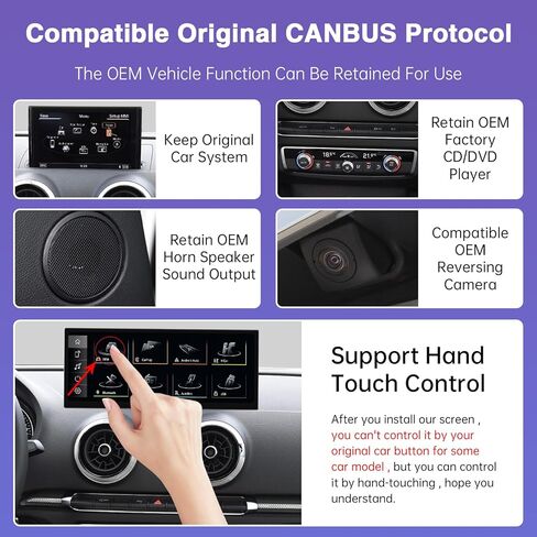 Road Top 12.3 بوصة راديو السيارة CarPlay اللاسلكي شاشة لمس ضيقة للغاية لسيارة Audi A3/S3 2014-2019 سنة مع نظام MIB، شاشة الوسائط المتعددة ستيريو راديو السيارة، تدعم نظام Android اللاسلكي التلقائي، Mirrorlink in Saudi Arabia