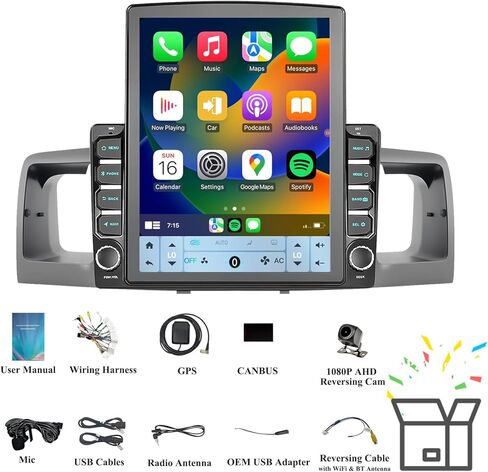 راديو سيارة Android 15 مقاس 9.7 بوصات متوافق مع Toyota Corolla 2003-2008 (إصدار غير J.B.L)، CarPlay/Android Auto، 2G+64G، GPS، Bluetooth 5.1، دعم التحكم في عجلة القيادة وكاميرا احتياطية in Kuwait