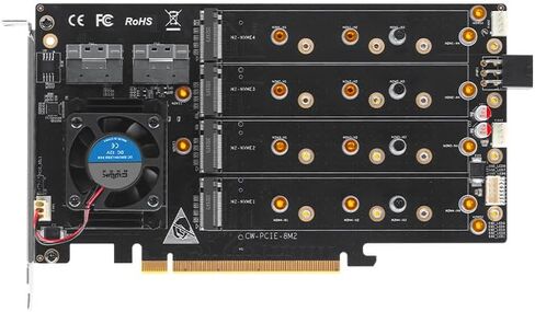 بطاقة مصفوفة من Broadcom PEX88048/8 PCIe 4.0 x16 M.2 NVMe مع مروحة كروية تبريد 4010/2*SFF-8654(8i)/دعم المصفوفة الناعمة/2230 2260 2280 22110 M.2NVMe /مصدر طاقة مزدوج in Saudi Arabia