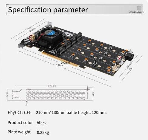 بطاقة مصفوفة من Broadcom PEX88048/8 PCIe 4.0 x16 M.2 NVMe مع مروحة كروية تبريد 4010/2*SFF-8654(8i)/دعم المصفوفة الناعمة/2230 2260 2280 22110 M.2NVMe /مصدر طاقة مزدوج in Saudi Arabia