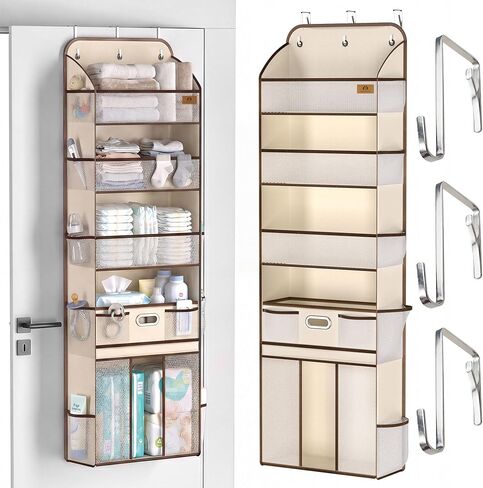 منظم فوق الباب مع مساحة تخزين كبيرة للحفاضات ونافذة شبكية، لأساسيات الأطفال وغرف الأطفال، مساحة تخزين معلقة بوزن 55 رطلًا للخزانة والحمام وغرفة النوم والنوم - 12 جيبًا in Kuwait