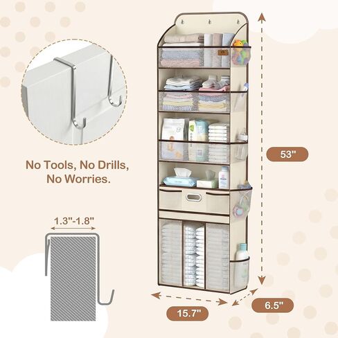منظم فوق الباب مع مساحة تخزين كبيرة للحفاضات ونافذة شبكية، لأساسيات الأطفال وغرف الأطفال، مساحة تخزين معلقة بوزن 55 رطلًا للخزانة والحمام وغرفة النوم والنوم - 12 جيبًا in Kuwait