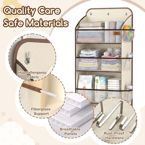 منظم فوق الباب مع مساحة تخزين كبيرة للحفاضات ونافذة شبكية، لأساسيات الأطفال وغرف الأطفال، مساحة تخزين معلقة بوزن 55 رطلًا للخزانة والحمام وغرفة النوم والنوم - 12 جيبًا in Kuwait