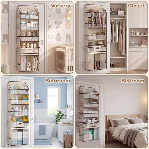 منظم فوق الباب مع مساحة تخزين كبيرة للحفاضات ونافذة شبكية، لأساسيات الأطفال وغرف الأطفال، مساحة تخزين معلقة بوزن 55 رطلًا للخزانة والحمام وغرفة النوم والنوم - 12 جيبًا in Kuwait